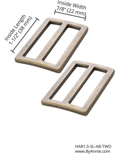 Juego de 2 hebillas deslizantes 22 x 38 mm latón antiguo