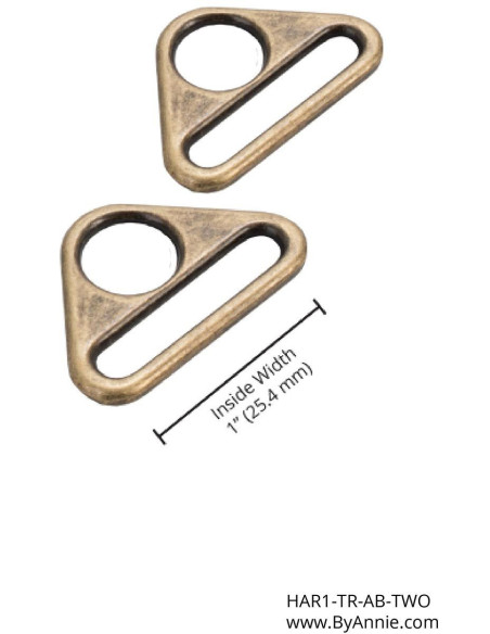 Juego de 2 anillos triangulares de 25 mm de latón antiguo