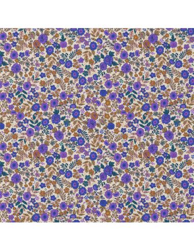 Tissu popeline de coton - Barbara violet et camel