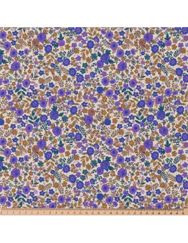 Tissu popeline de coton - Barbara violet et camel
