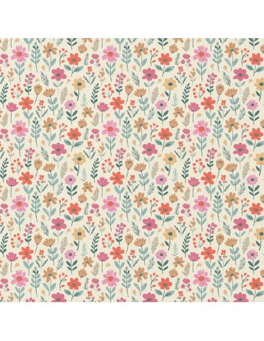 Tissu popeline de coton - Maddy écru et rose