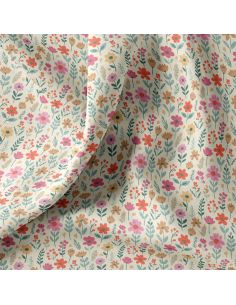 Tissu coton déperlant - Maddy écru et rose