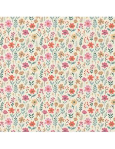 Tissu coton déperlant - Maddy écru et rose 2
