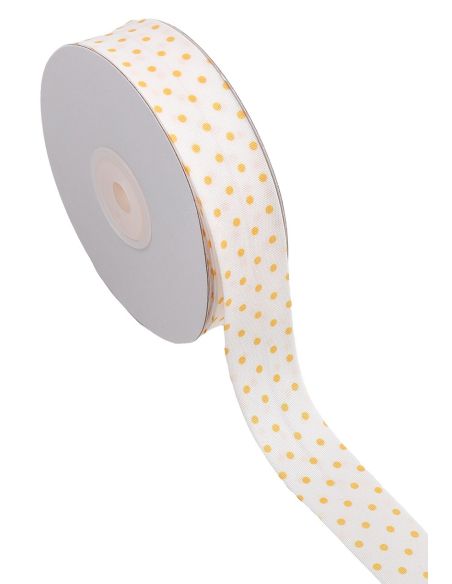 Biais à pois - Jaune sur fond blanc