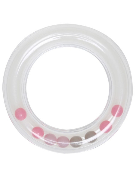 Anillo sonajero transparente con cuentas 80 mm - Rosa