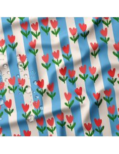 Tissu imperméable pour ciré - Tulip bleu et écru