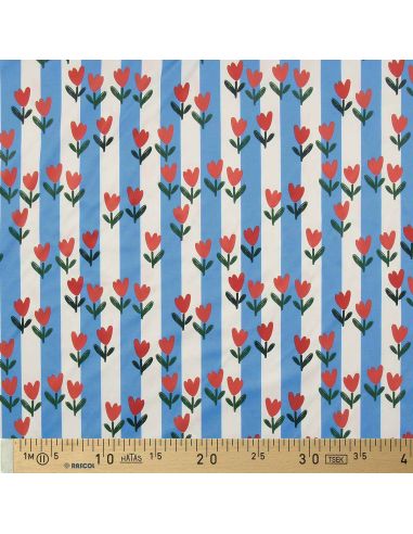 Tissu imperméable pour ciré - Tulip bleu et écru