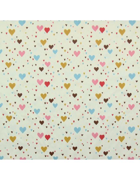 Tissu imperméable pour ciré - Tiamo écru et coeurs multicolore