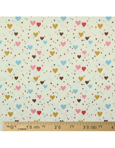 Tissu imperméable pour ciré - Tiamo écru et coeurs multicolore