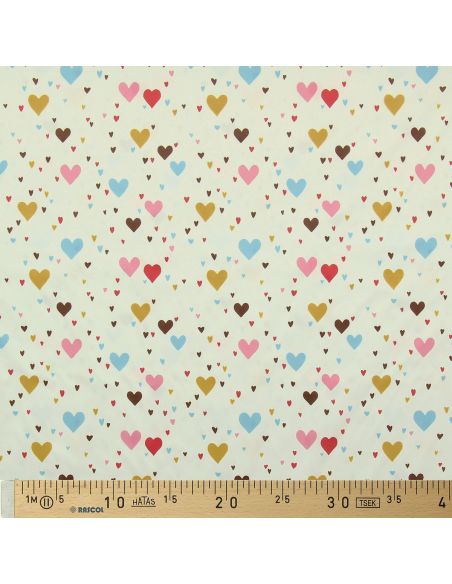 Tissu imperméable pour ciré - Tiamo écru et coeurs multicolore