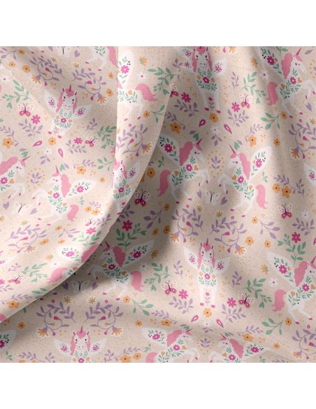 Tissu popeline de coton - Polly gris et rose
