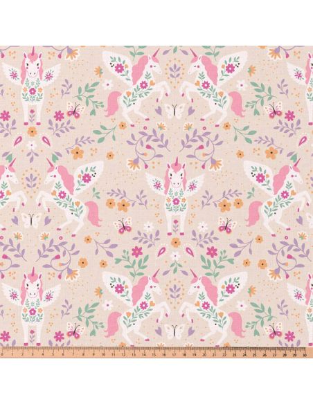 Tissu popeline de coton - Polly gris et rose