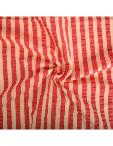 Tissu Seersucker à rayures larges - Abricot et cerise