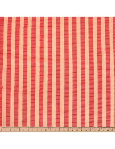 Tissu Seersucker à rayures larges - Abricot et cerise