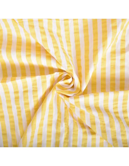 Tissu Seersucker à rayures larges - Blanc et jaune
