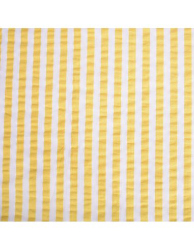 Tissu Seersucker à rayures larges - Blanc et jaune