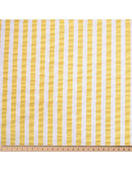 Tissu Seersucker à rayures larges - Blanc et jaune