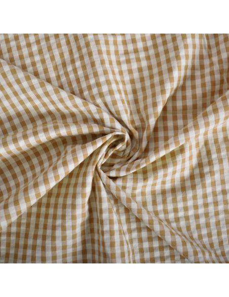 Tissu Seersucker à carreaux - Vert clair et bronze