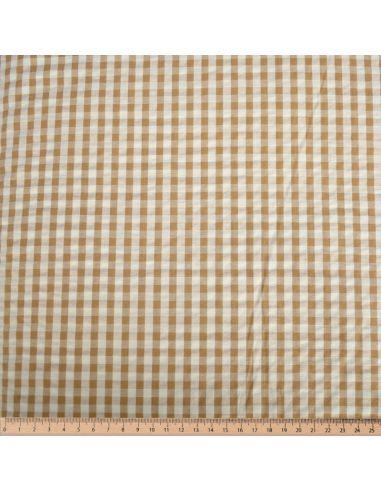 Tissu Seersucker à carreaux - Vert clair et bronze