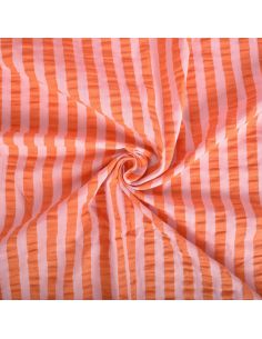 Tissu Seersucker à rayures larges - Rose et tangerine