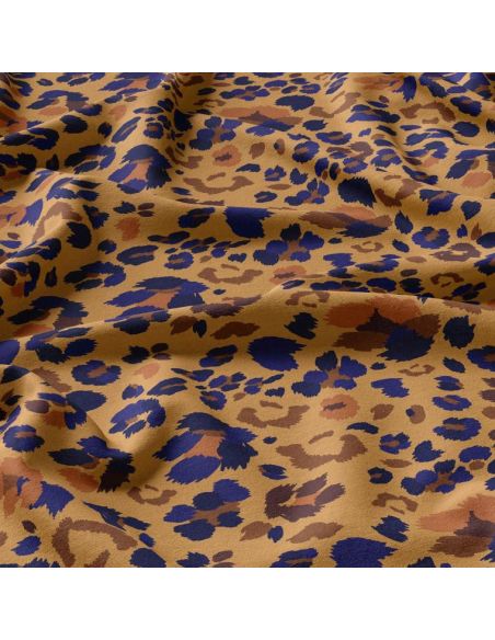 Tissu viscose fantaisie - Lynx marron et bleu