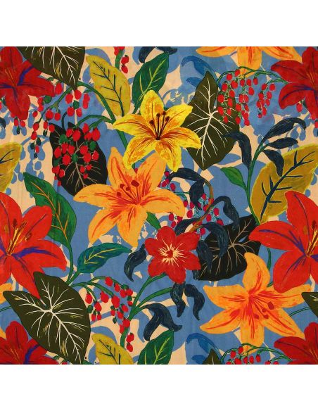 Tissu viscose fantaisie - Madidi bleu et rouge
