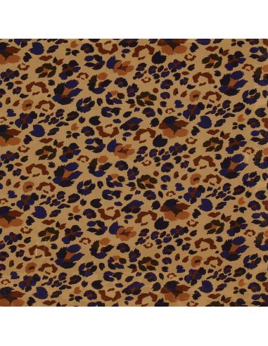 Tissu viscose fantaisie - Lynx marron et bleu
