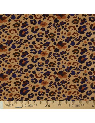 Tissu viscose fantaisie - Lynx marron et bleu