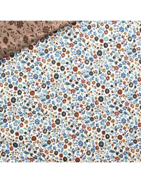 Tissu coton matelassé double face Aryada - Écru et mocha