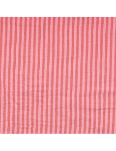 Tissu double gaze gaufrée rayures - Rose et cerise 2
