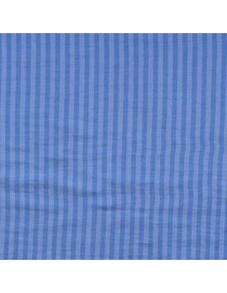 Tissu double gaze gaufrée rayures - Bleu et bleu ciel