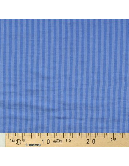 Tissu double gaze gaufrée rayures - Bleu et bleu ciel