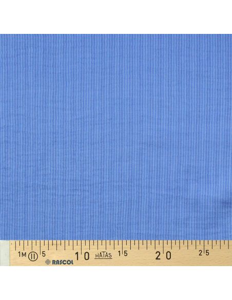 Tissu double gaze gaufrée rayures - Bleu et bleu ciel