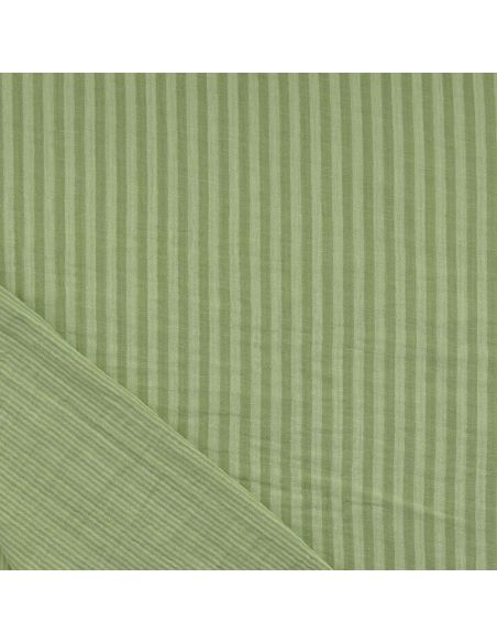 Tissu double gaze gaufrée rayures - Vert clair et amande