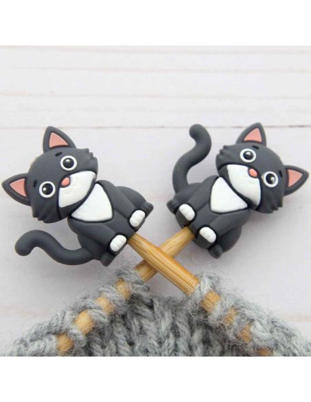 Bouchons stoppeurs de mailles pour aiguilles à tricoter - Chaton
