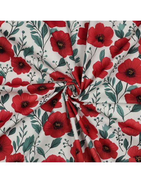 Tissu popeline de coton Coquelicot - Blanc cassé