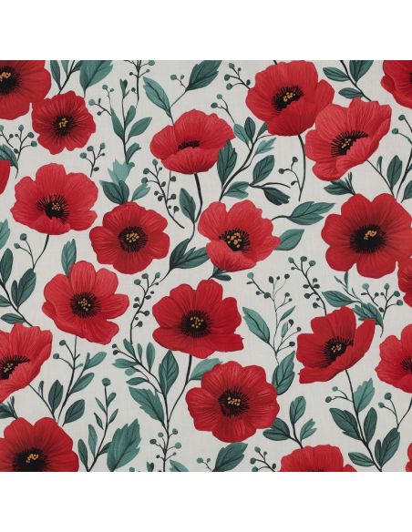 Tissu popeline de coton Coquelicot - Blanc cassé