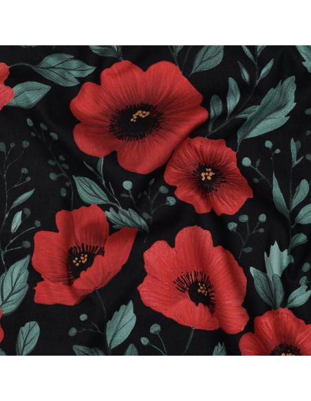 Tissu popeline de coton Coquelicot - Noir