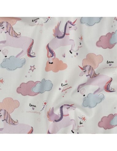 Tissu popeline de coton licorne - Blanc