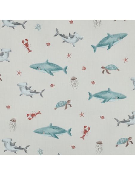 Tissu popeline de coton fonds marins - Blanc cassé