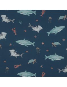 Tissu popeline de coton fonds marins - Bleu pétrole 2