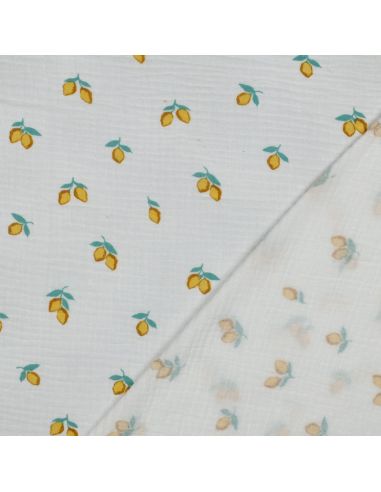 Tissu double gaze imprimé - Citrons