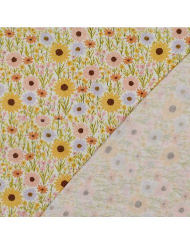 Tissu double gaze imprimé - Champs de fleurs