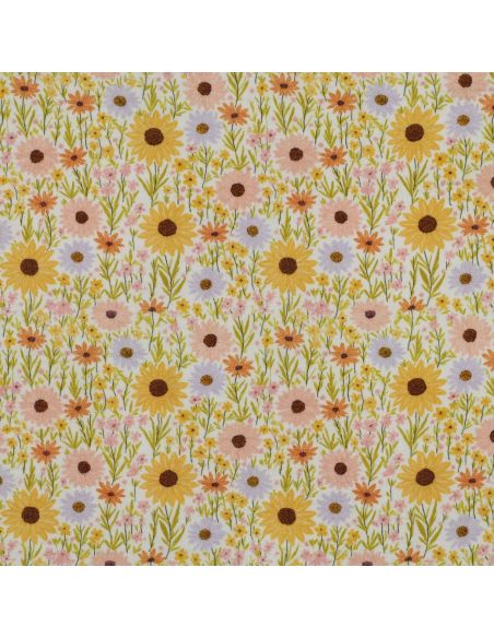 Tissu double gaze imprimé - Champs de fleurs