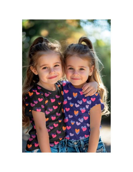 Tissu jersey imprimé - Coeurs néon fond noir