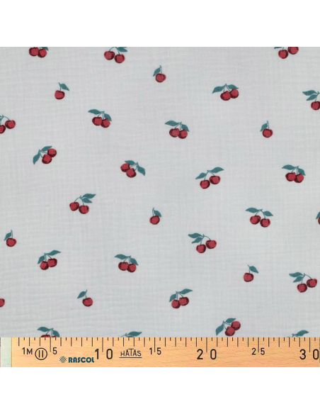 Tissu double gaze imprimé - Cerises