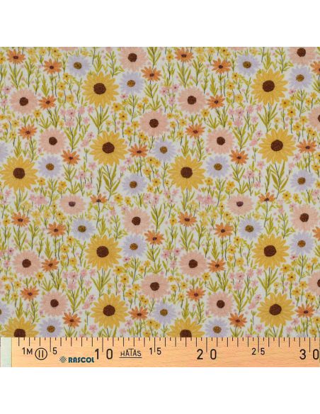 Tissu double gaze imprimé - Champs de fleurs