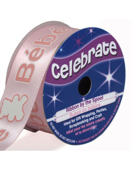 Cinta de satén Celebrate rosa impresa bebé - 25 mm x 3 metros
