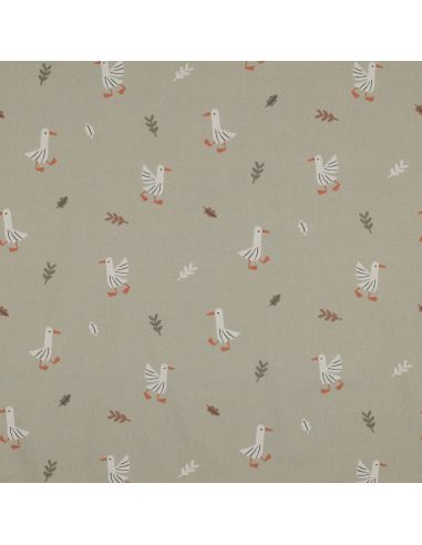 Tissu popeline de coton à la ferme - Oies fond beige