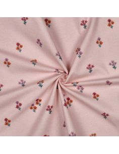 Tissu flanelle - Fleurs fond rose
